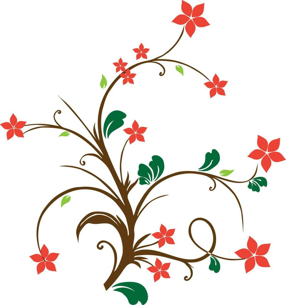 Branch decorated flowers and leaves. vector