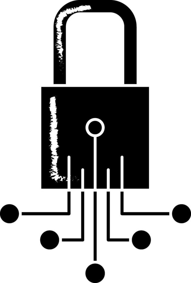 Circuit Lock Icon In black and white Color. vector