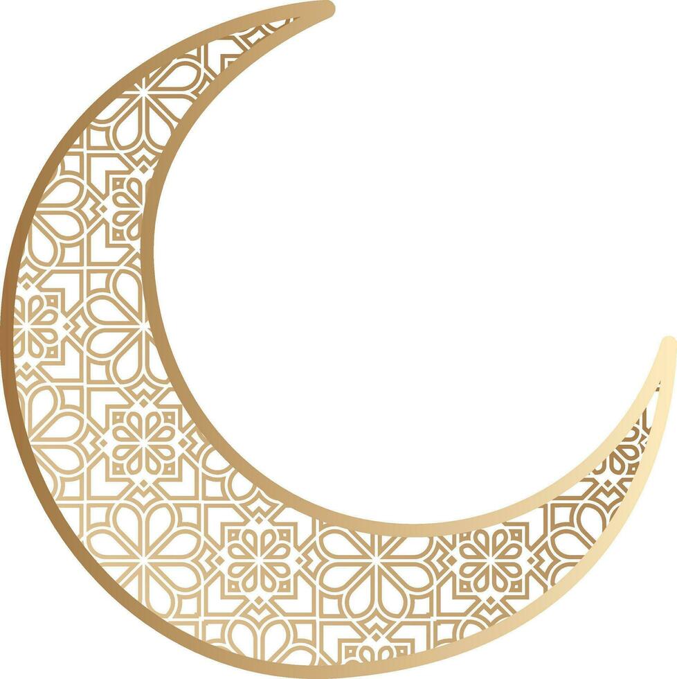 Bronze Arabic Floral Pattern Crescent Moon Flat Element. vector