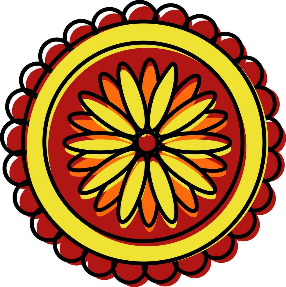 Yellow And Red Creative Floral Mandala Icon In Flat Style. vector