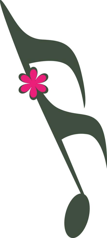 Music note with pink flower. vector