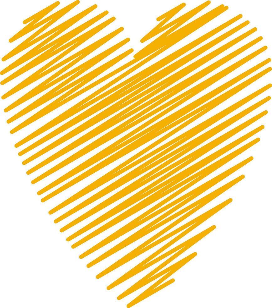 Yellow heart made by scribble lines. vector