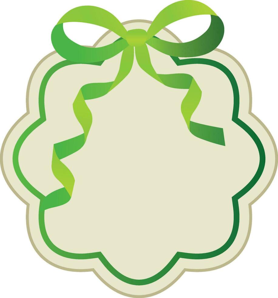 Blank frame decorated glossy green bow ribbon. vector