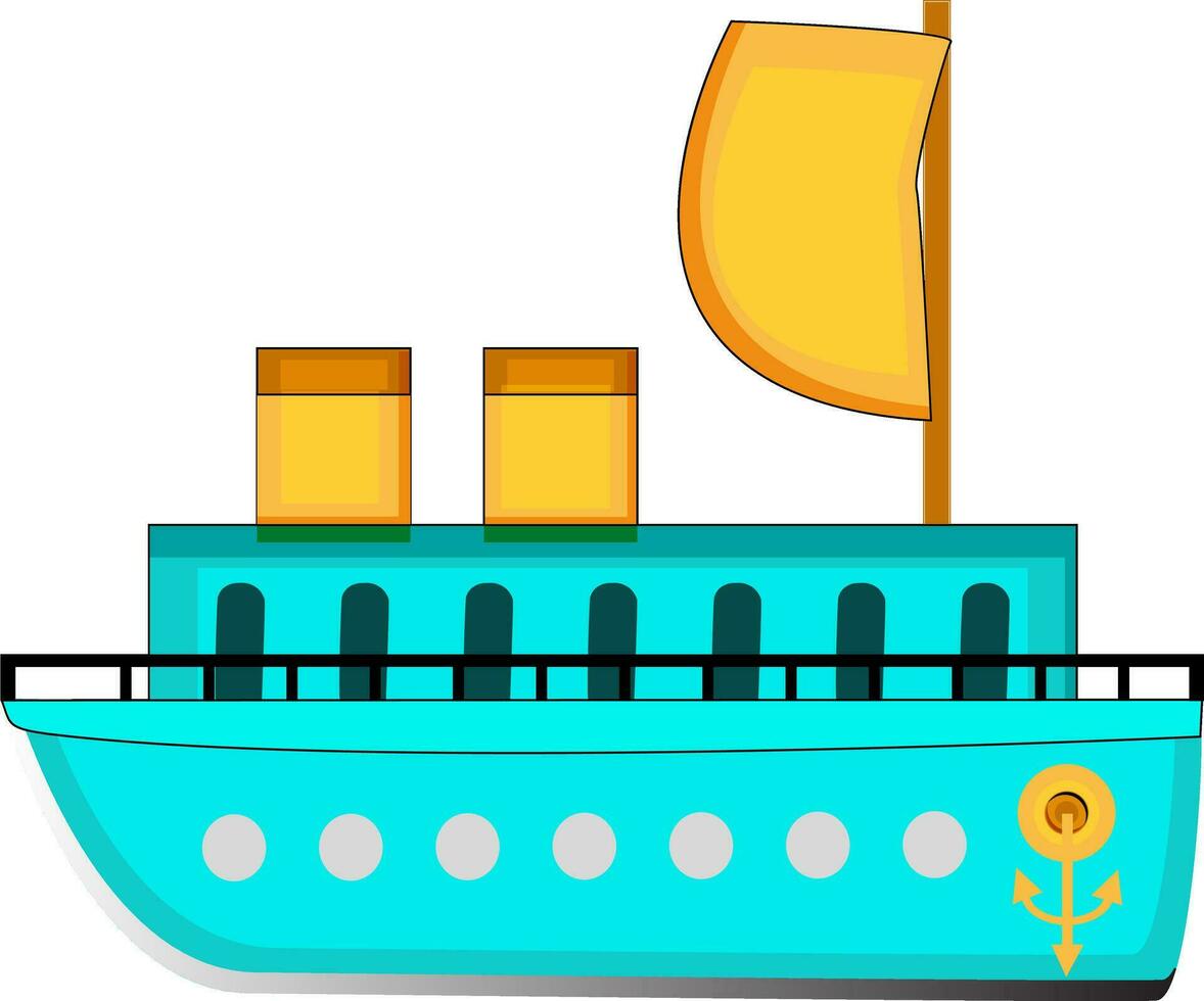 Ship boat in cyan and yellow color. vector
