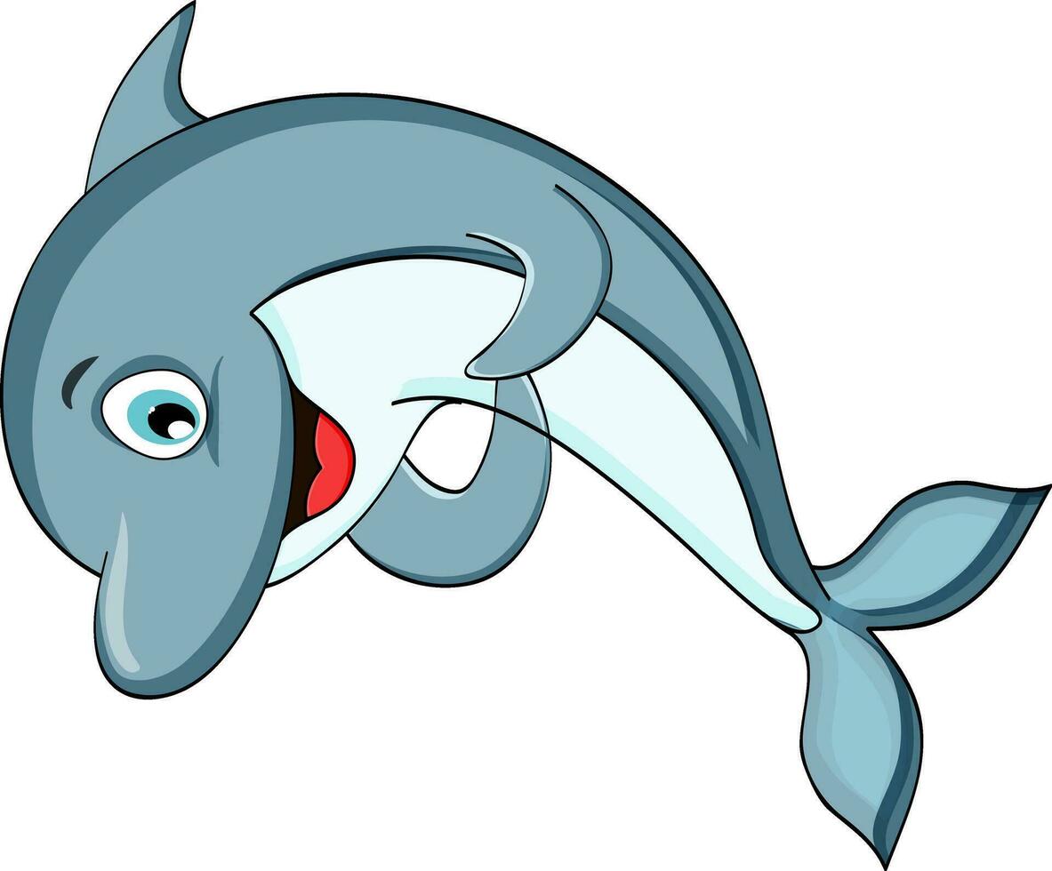 Funny dolphin standing on jumping style. vector