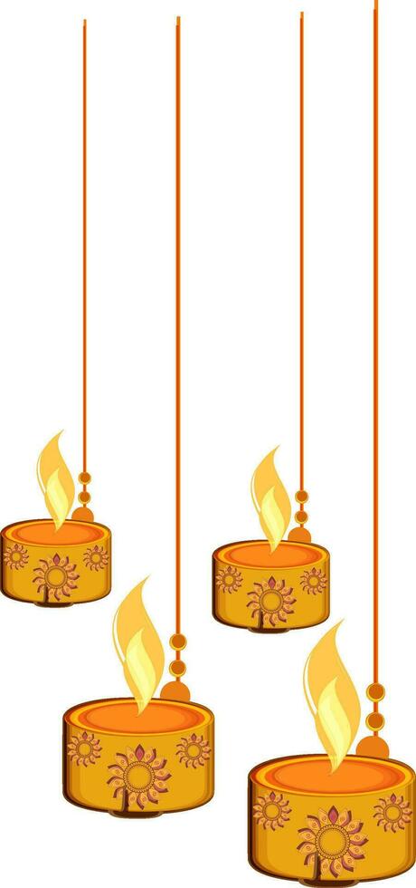 Beautiful hanging oil lamps design. vector