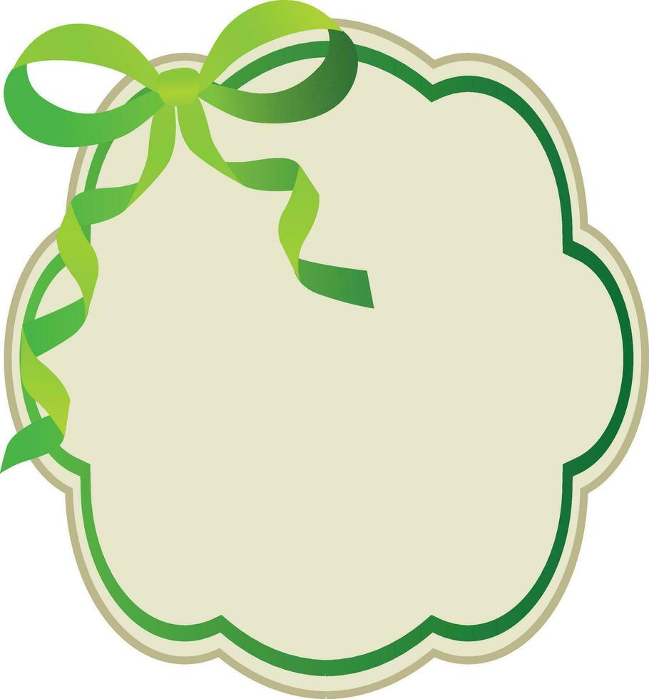 Blank frame decorated glossy green bow ribbon. vector