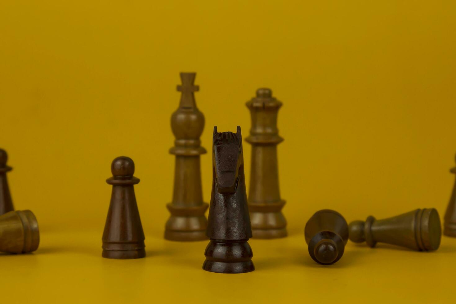 The real winner of battles and Realistic queen on bright yellow background with copy space. Chess piece. Minimal creative battle concept photo