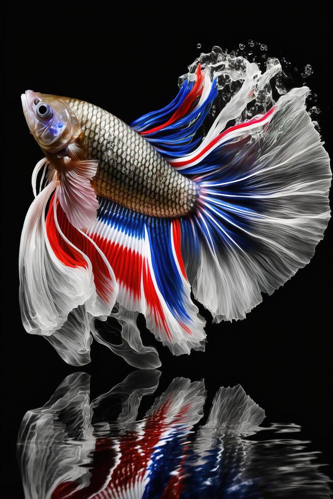 ilustración, vistoso siam Betta pescado con un hermosa largo cola, ai generativo. foto