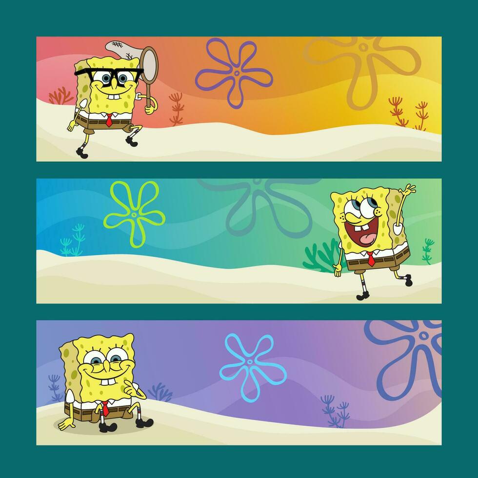 Yellow Sea Sponge Under the Sea Horizontal Banner vector