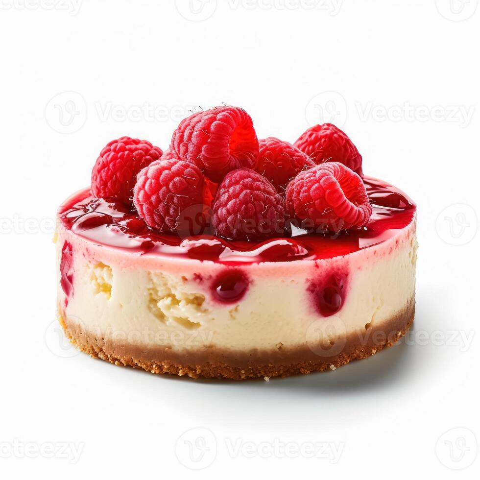 Delicious Raspberry Cheesecake isolated on white background, photo