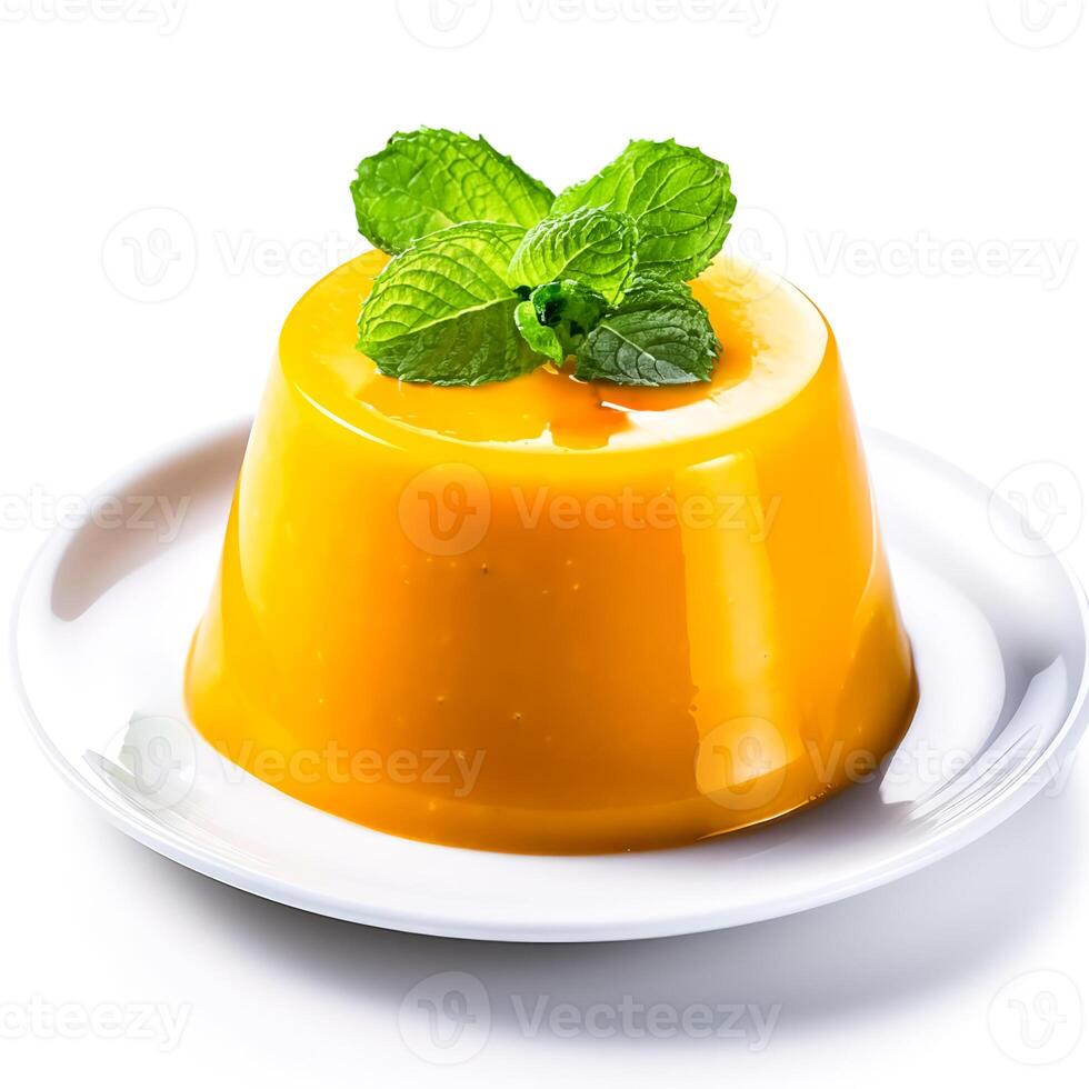 Delicious Mango Pudding isolated on white background, photo
