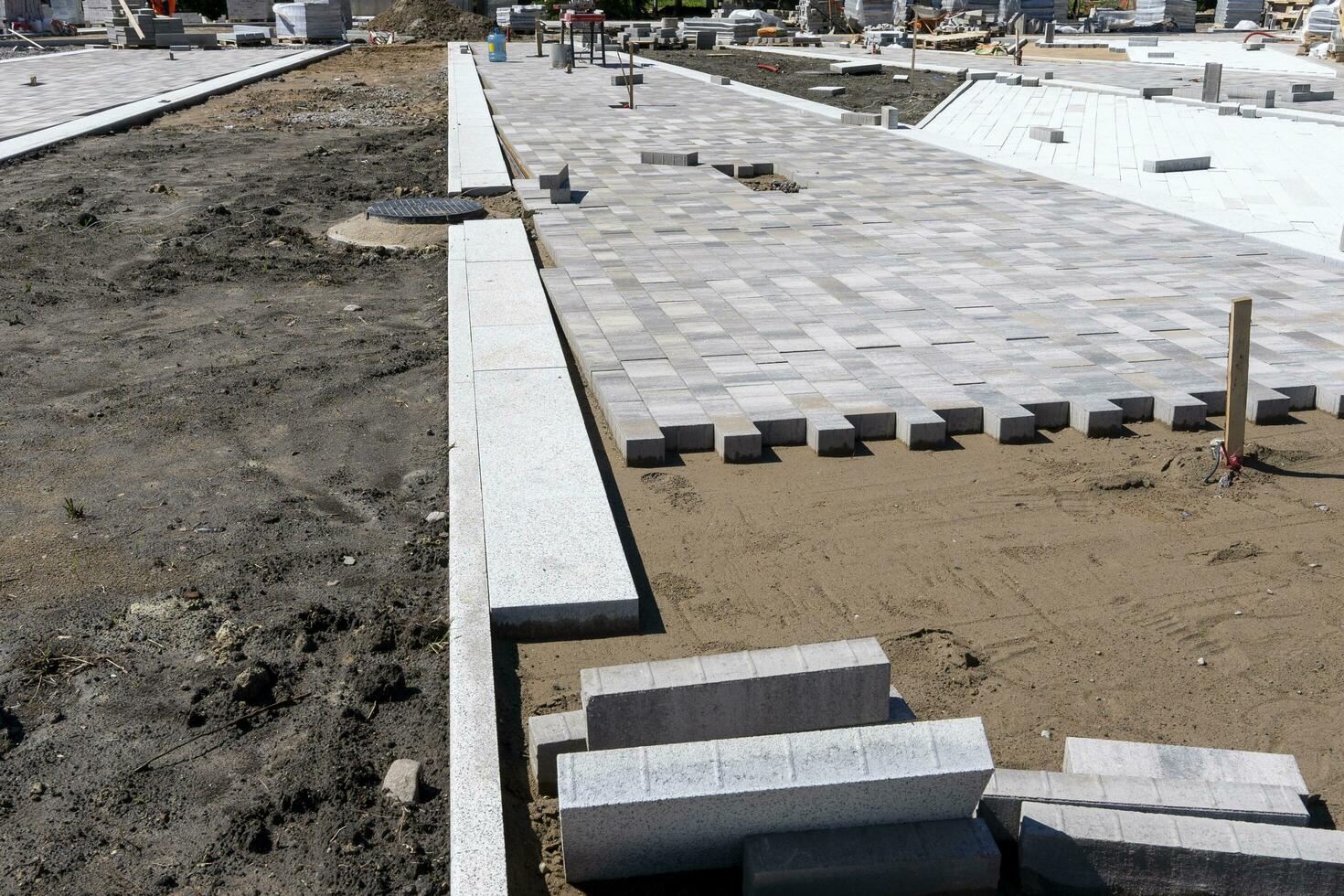 construction of pedestrian paths in the city square. city park photo