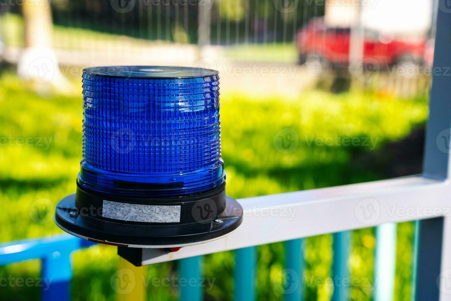 Blue flashing light. bright blue sparkling beacon photo