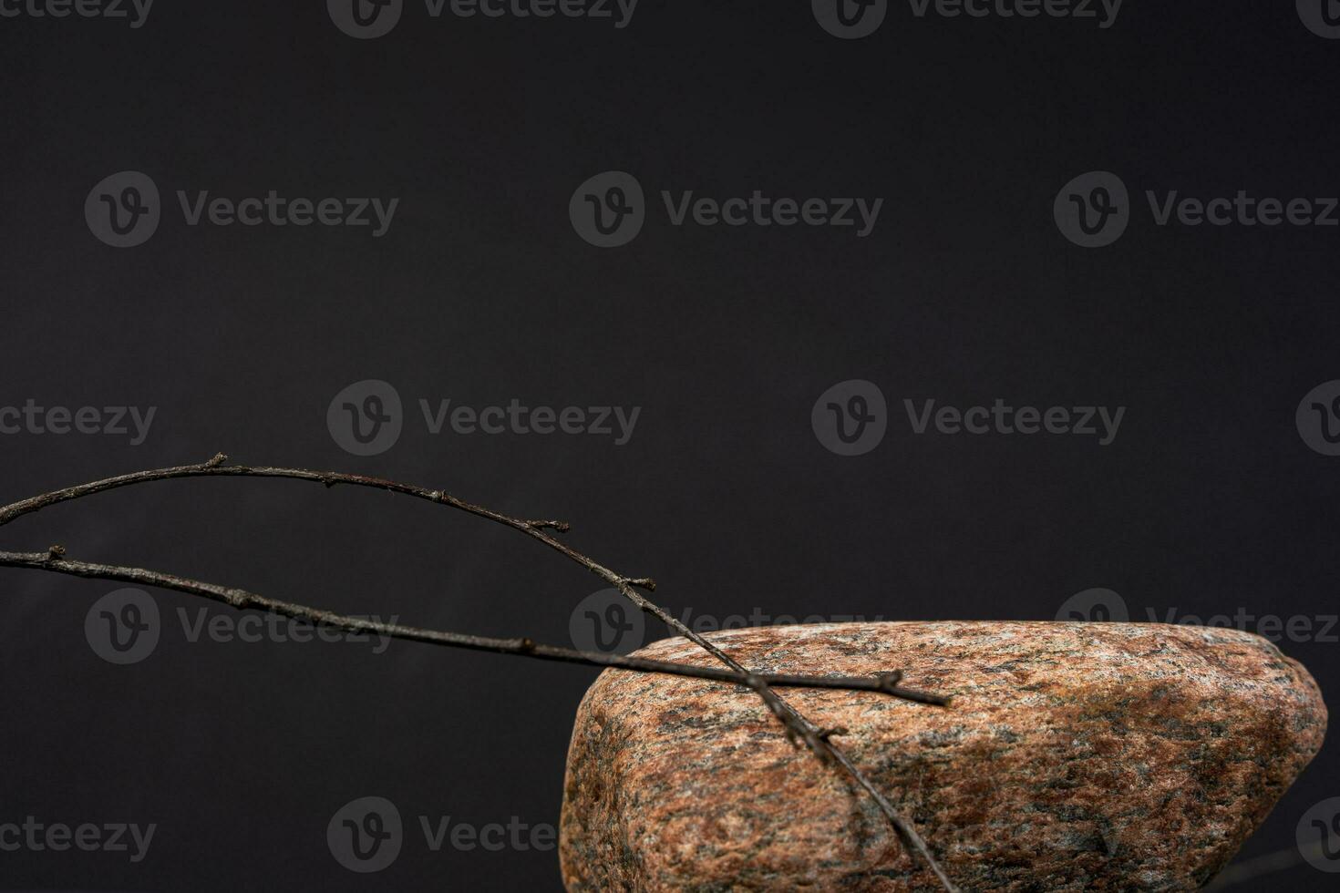 a mock-up. cosmetics stands on a natural stone, black background. photo
