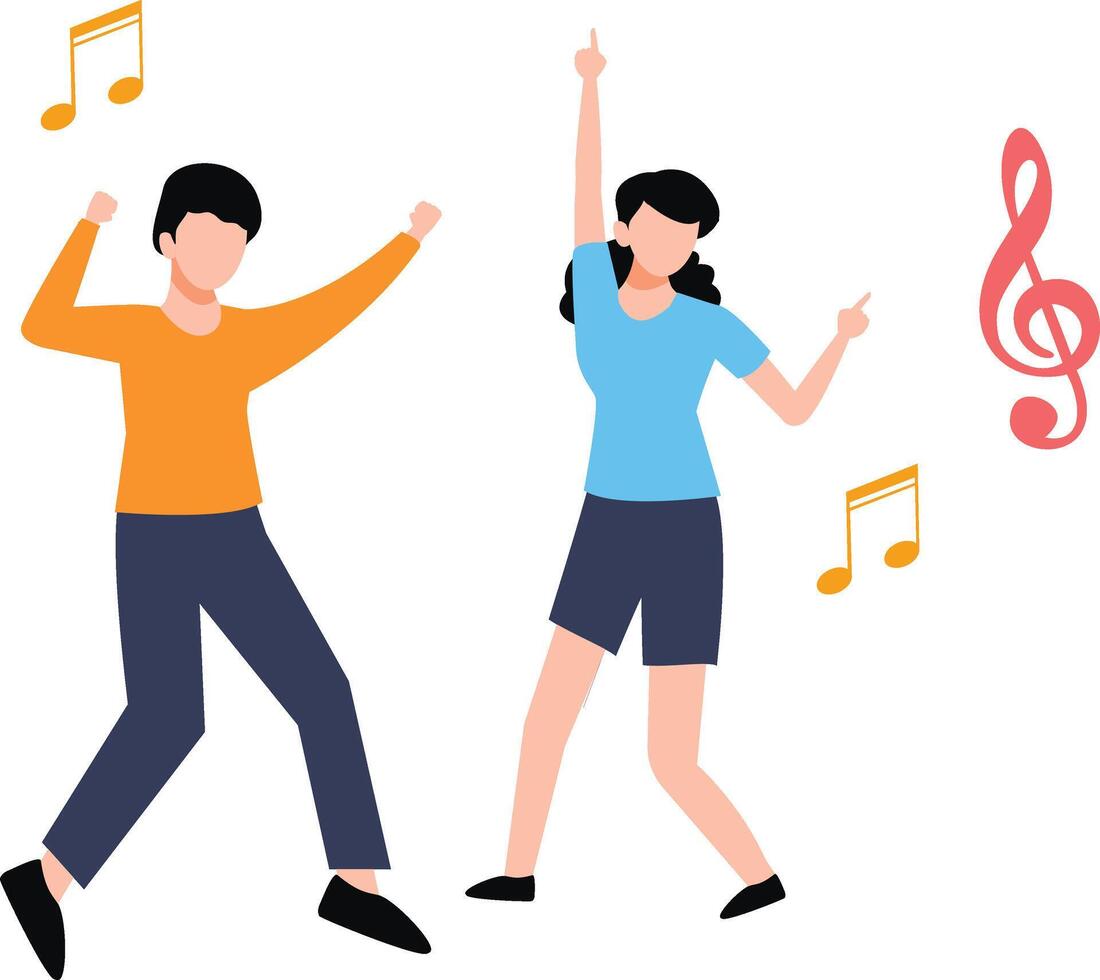 Boy and girl dancing to music. vector