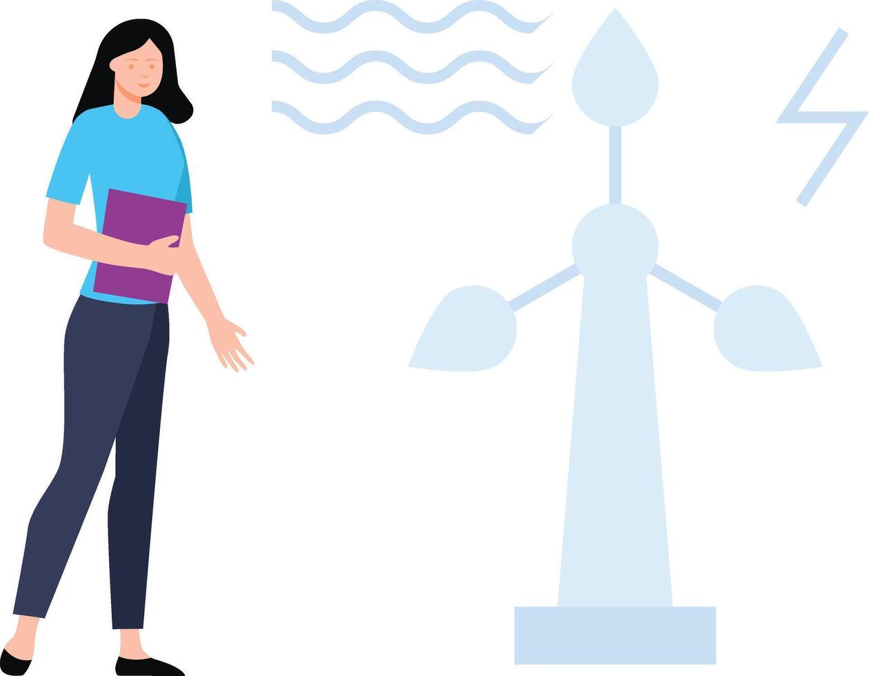 The girl is standing by the windmill. vector