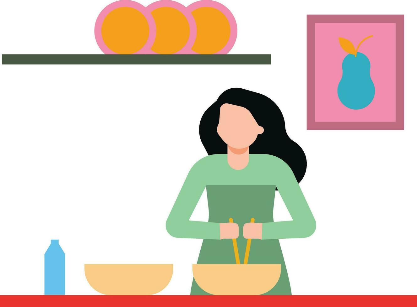 The girl is cooking in the kitchen. vector