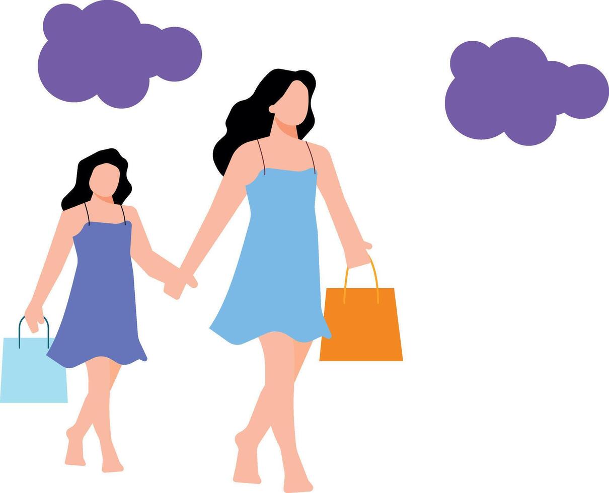 Girl and daughter are walking. vector