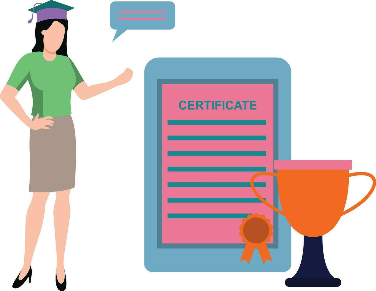 The girl has an educational certificate. vector