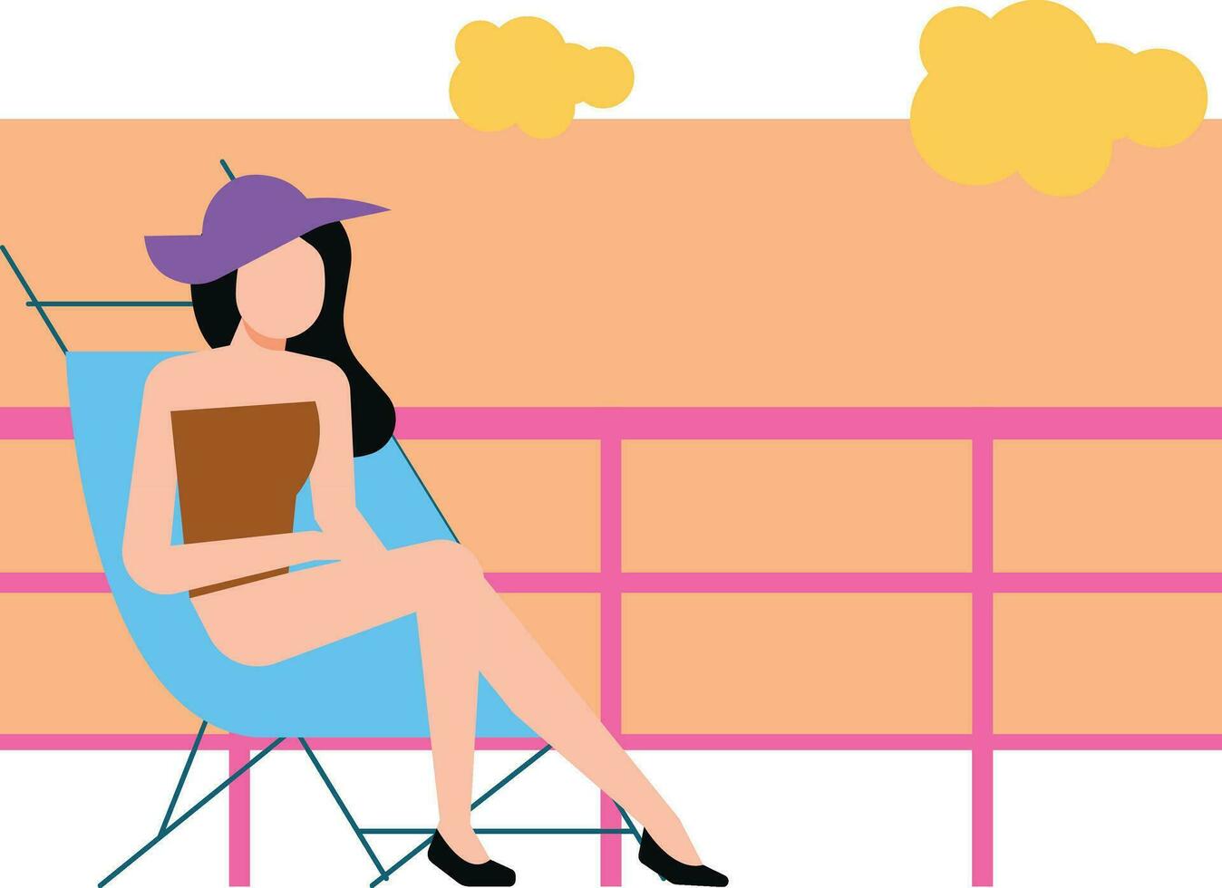 The girl is sitting on a chair during summer vacation. vector