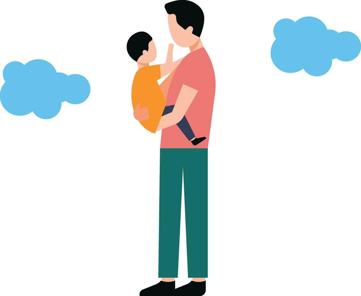 The father is holding the child in his hand. vector