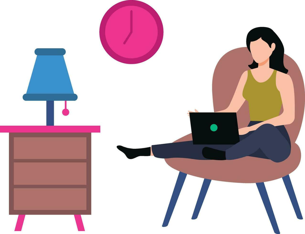 Girl working at home with a cup of tea. vector