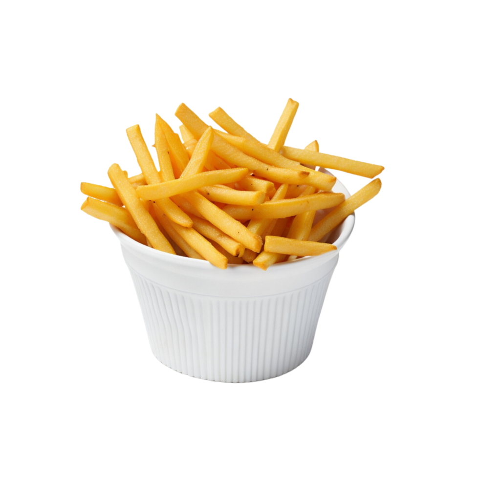 French fries on white bowl isolated on transparent background, Fried Fast food Snack isolated , Food photography, Junk food, Fried potatoes png