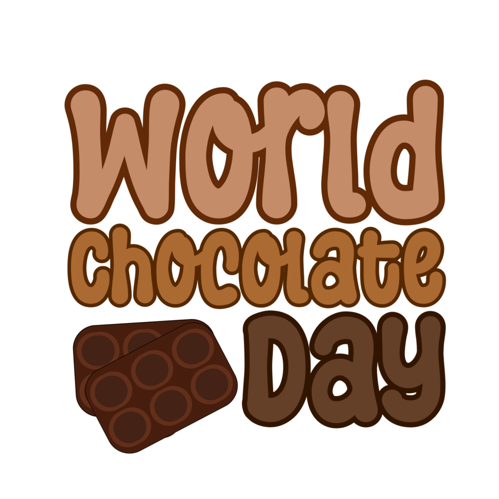 World chocolate day text calligraphy, typography,  World chocolate day lettering inscription, chocolate clipart on transparent background, chocolate icon, chocolate illustration on transparent png