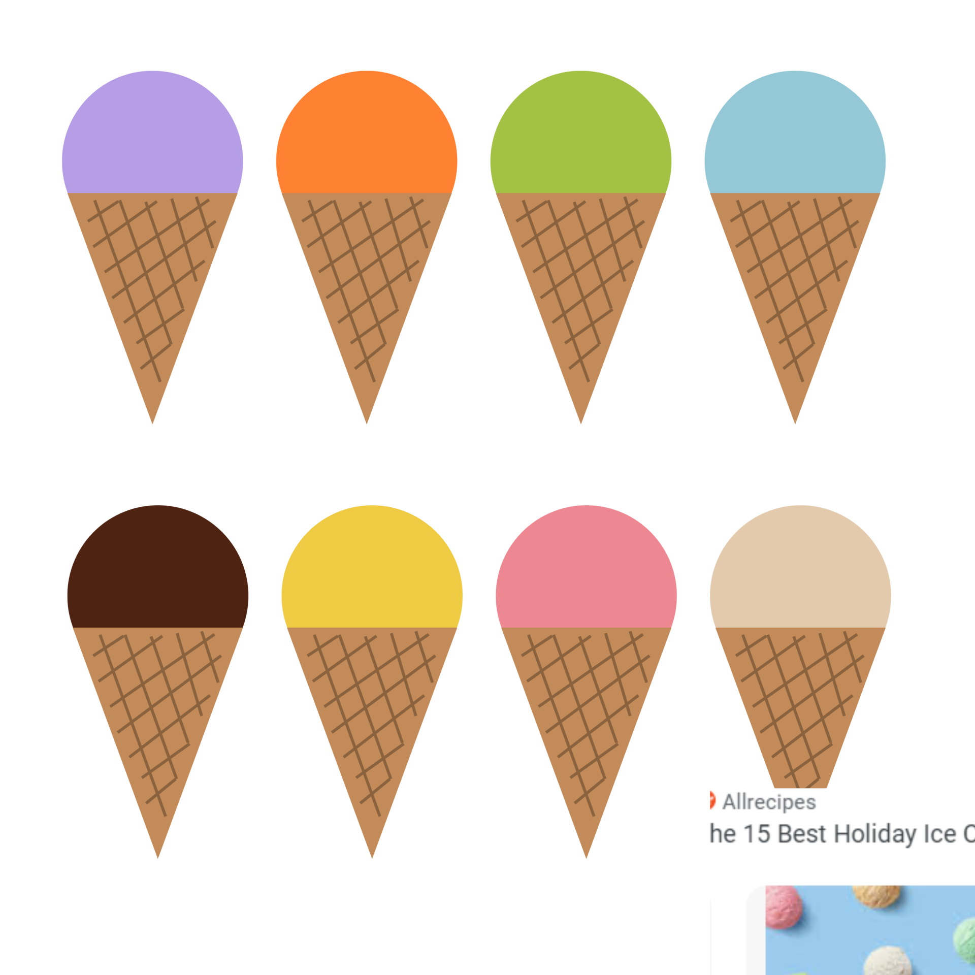 Set of different flavor cones ice cream on transparent background