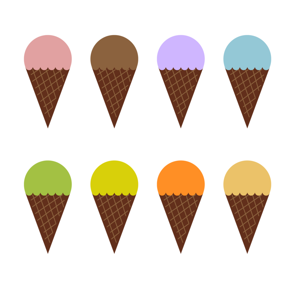 Set of different flavor cones ice cream on transparent background, collection of different flavor cones isolated on transparent background, Cone ice cream, cone ice cream collection png