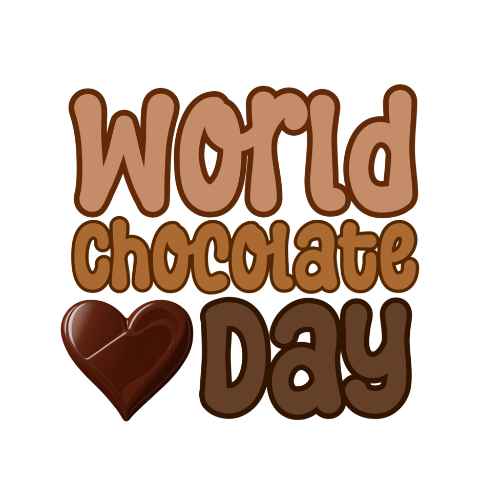 wereld chocola dag tekst typografie, kalligrafie, belettering opschrift clip art Aan transparant achtergrond, chocola bar clip art Aan transparant achtergrond png