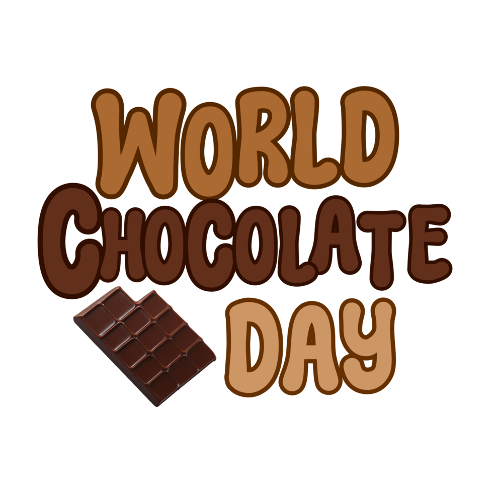 World chocolate day text typography, calligraphy, lettering inscription clipart on transparent background, Chocolate bar clipart on transparent background png