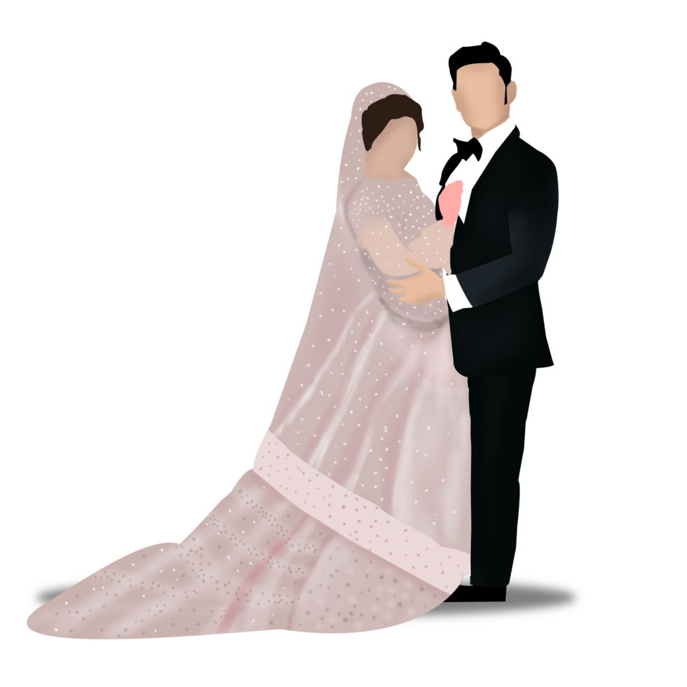 Wedding caricature happy bride and groom stock illustration png