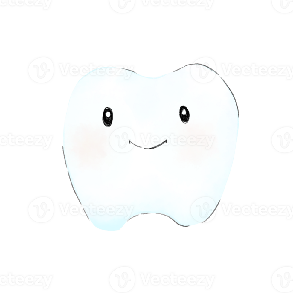 tooth cartoon mascot with watercolor painting style isolated png