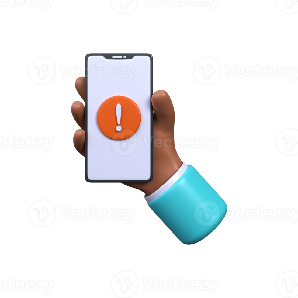 Telefon im Hand mit ein Ausruf Punkt. Error oder Spam Benachrichtigung auf Telefon png