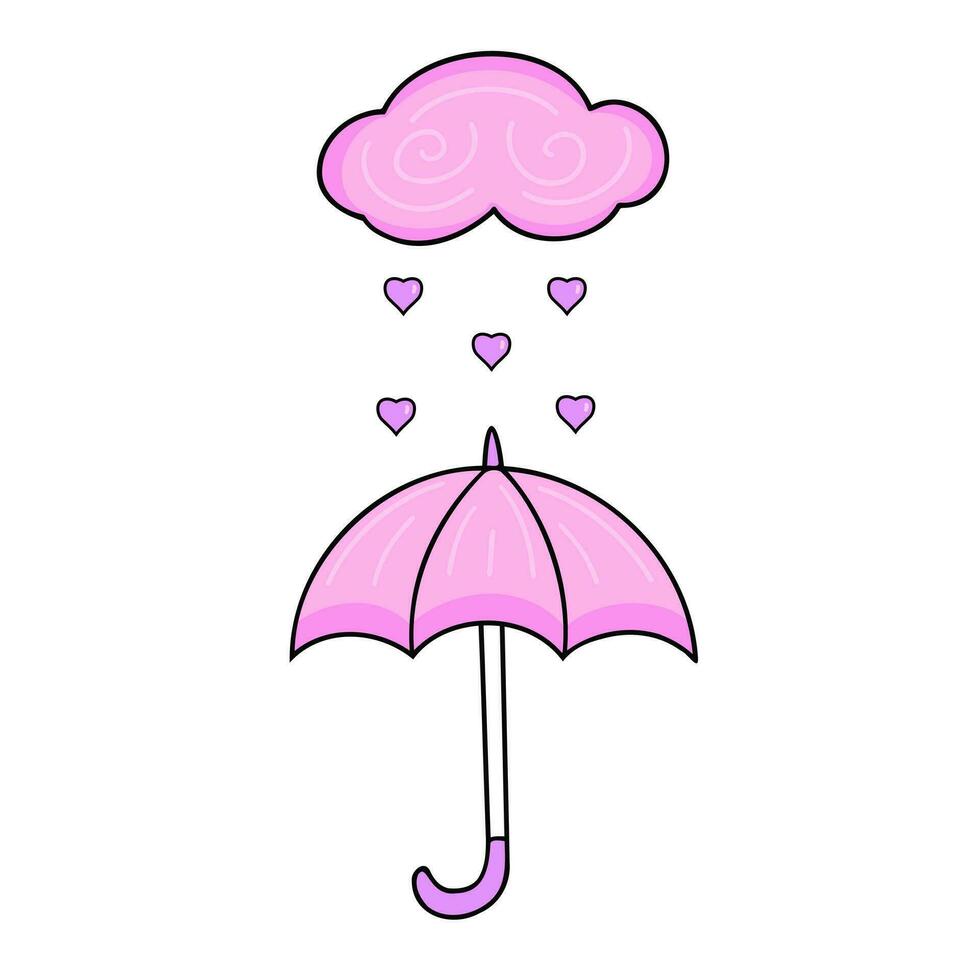 umbrella, cloud with hearts. Illustration for printing, backgrounds, covers and packaging. Image can be used for greeting cards, posters, stickers and textile. Isolated on white background. vector
