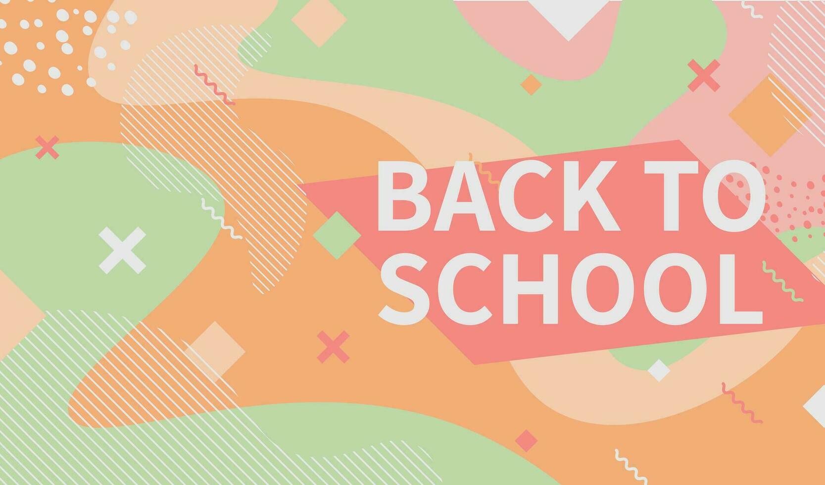 Abstract vector banner with back to school text and geometric shapes.