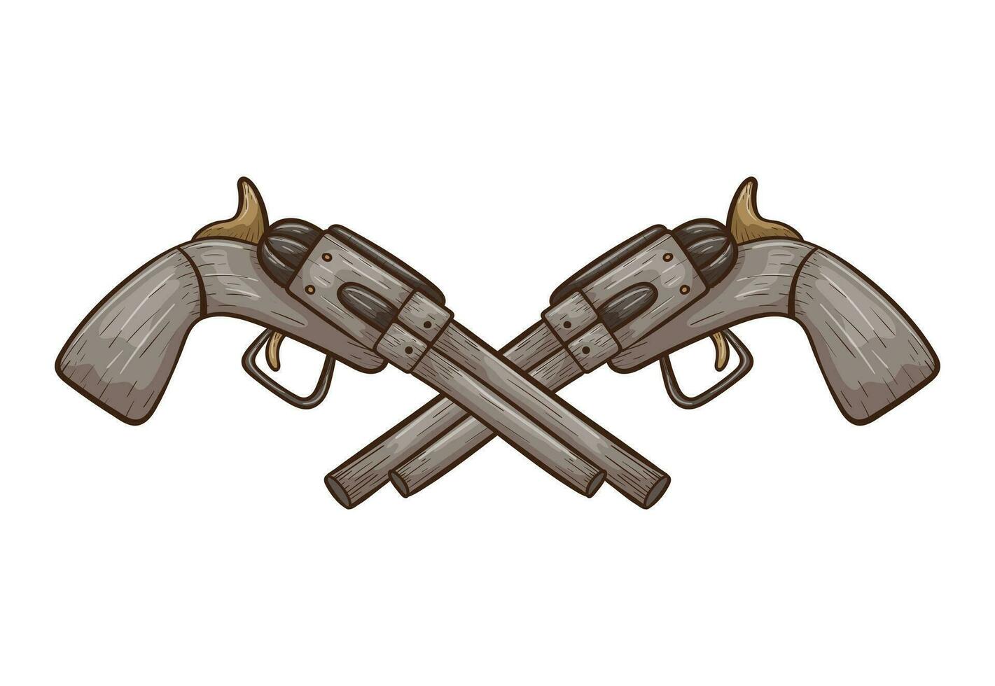 Doodle illustration of two crossed cowboy revolvers. vector