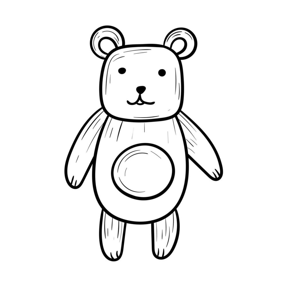 osito de peluche oso bebé juguete, aislado garabatear ilustración. vector