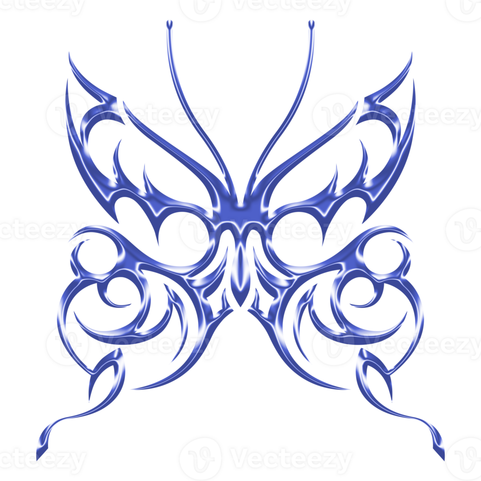 blue butterfly tattoo. y2k chrome ornament png