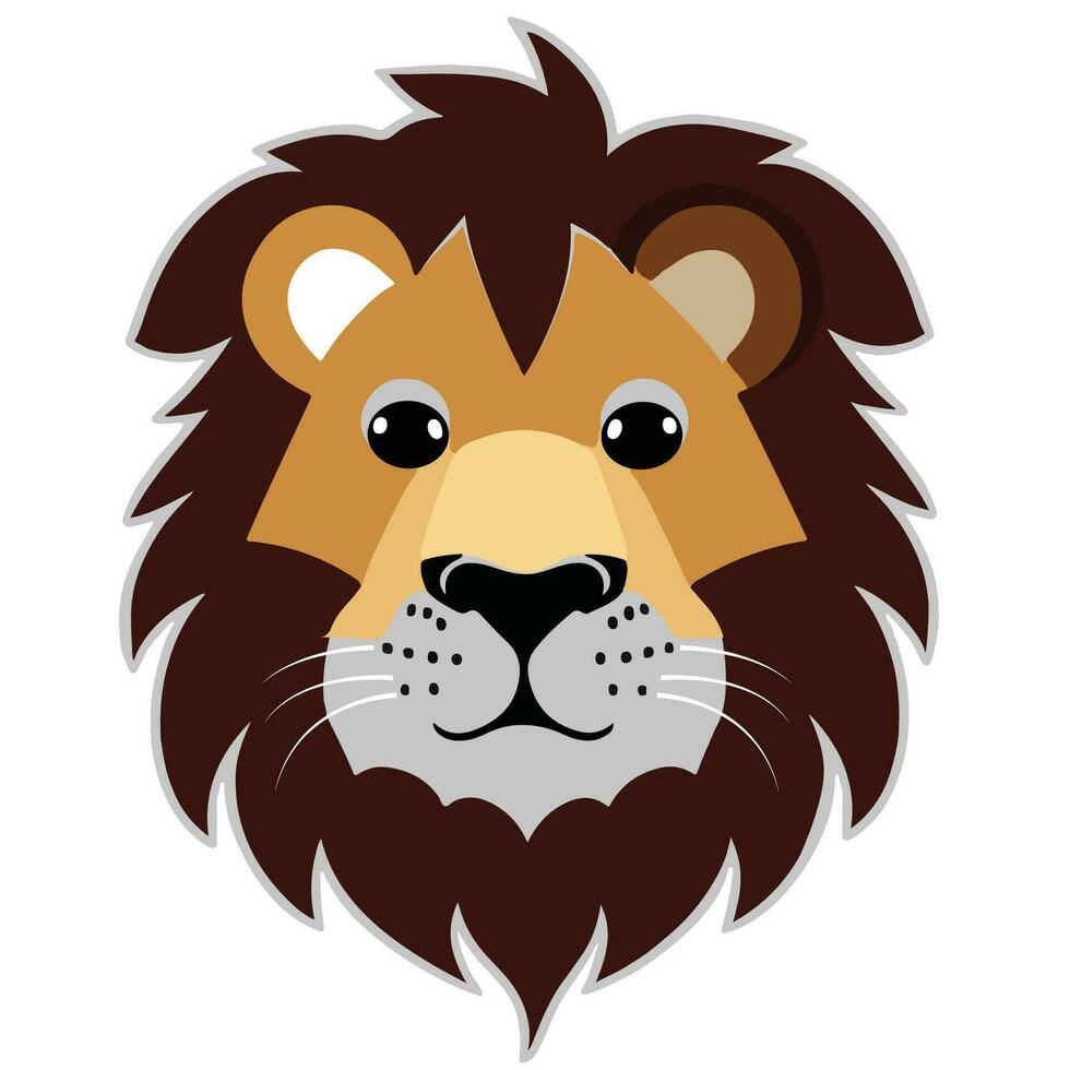 Cute logo Lion Head Wild Animal in Animated Cartoon Vector Illustration.