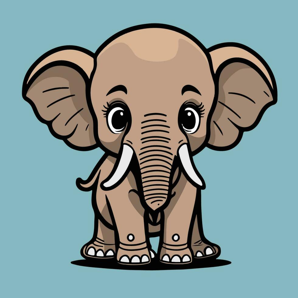 Cartoon Elephant Kawaii Cute Animal Vector Illustration.