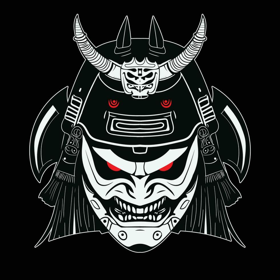 Oni mask Samurai warrior. Japanese warrior traditional armor vector