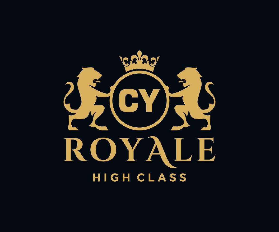 Golden Letter CY template logo Luxury gold letter with crown. Monogram alphabet . Beautiful royal initials letter. vector