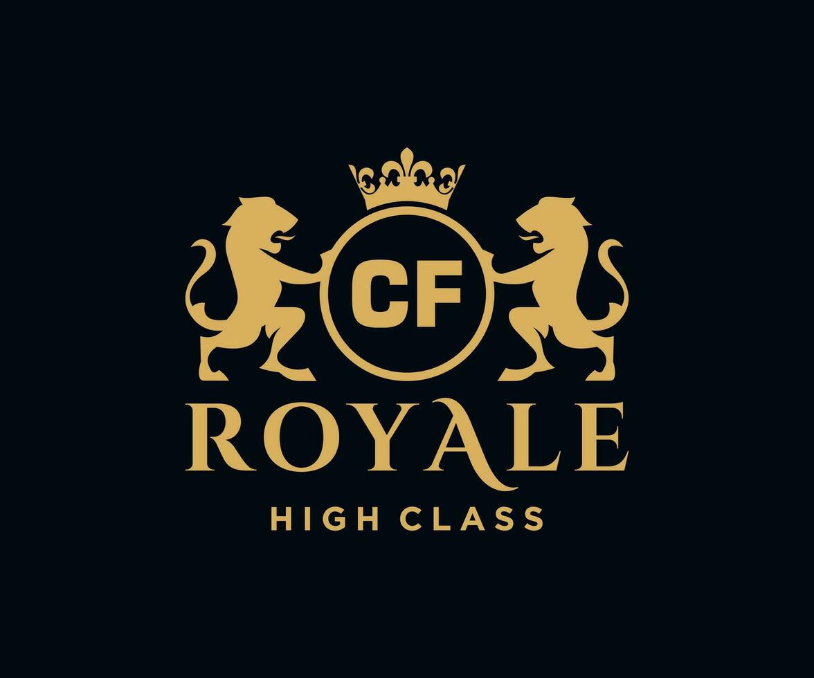 Golden Letter CF template logo Luxury gold letter with crown. Monogram alphabet . Beautiful royal initials letter. vector