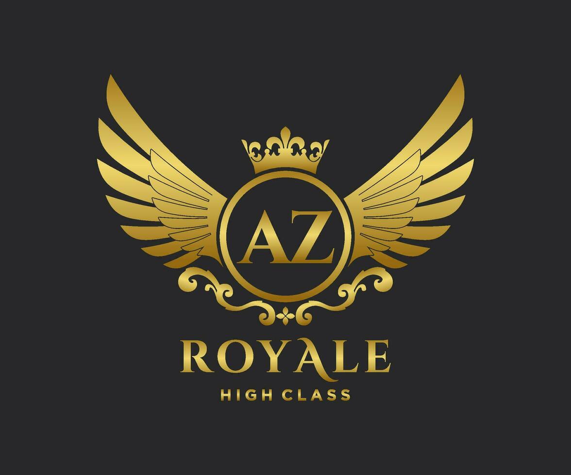 Golden Letter AZ template logo Luxury gold letter with crown. Monogram alphabet . Beautiful royal initials letter. vector