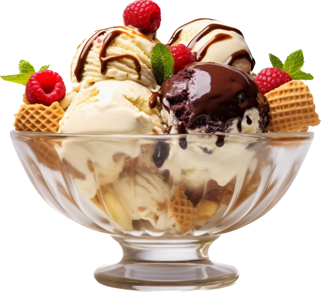 hielo crema helado con frutas y nueces png con ai generado