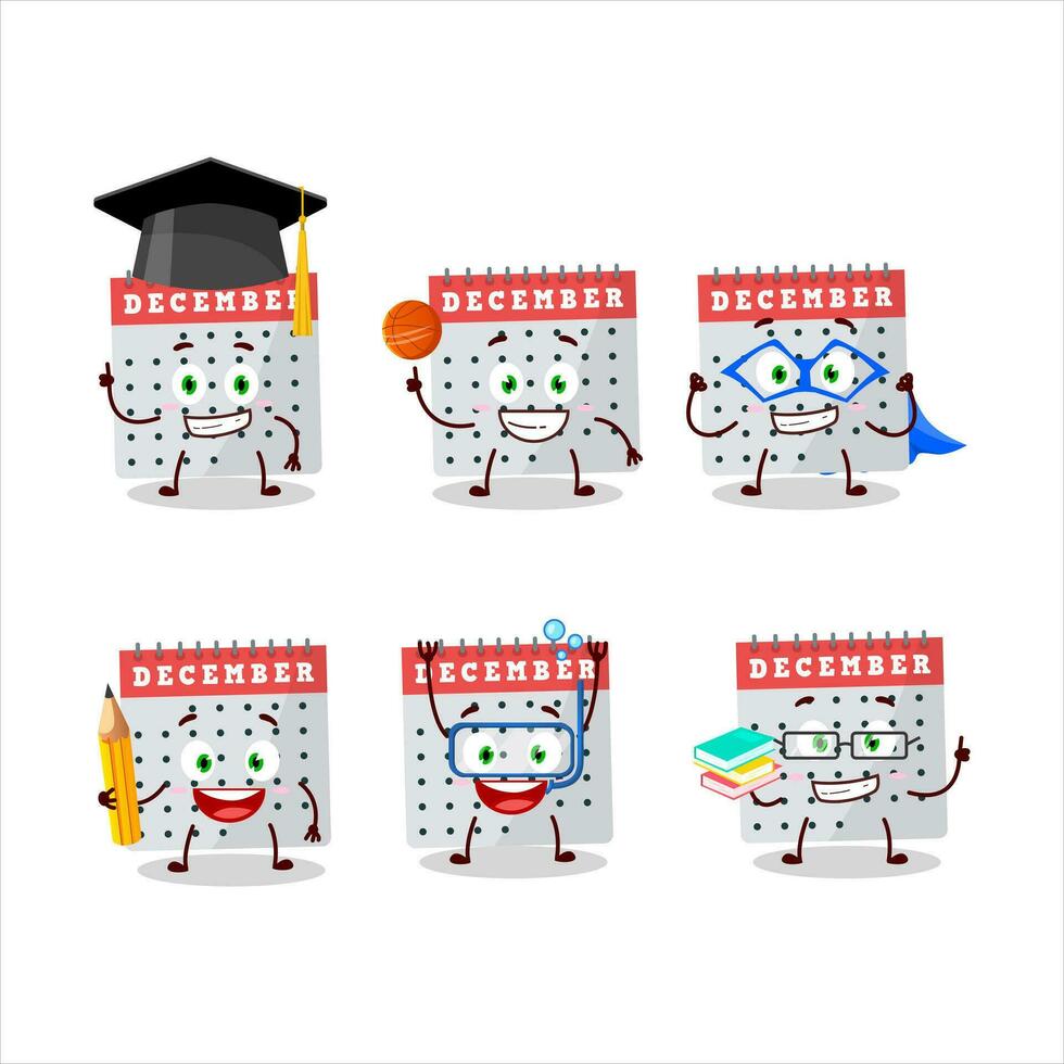 School student of december calendar cartoon character with various expressions vector