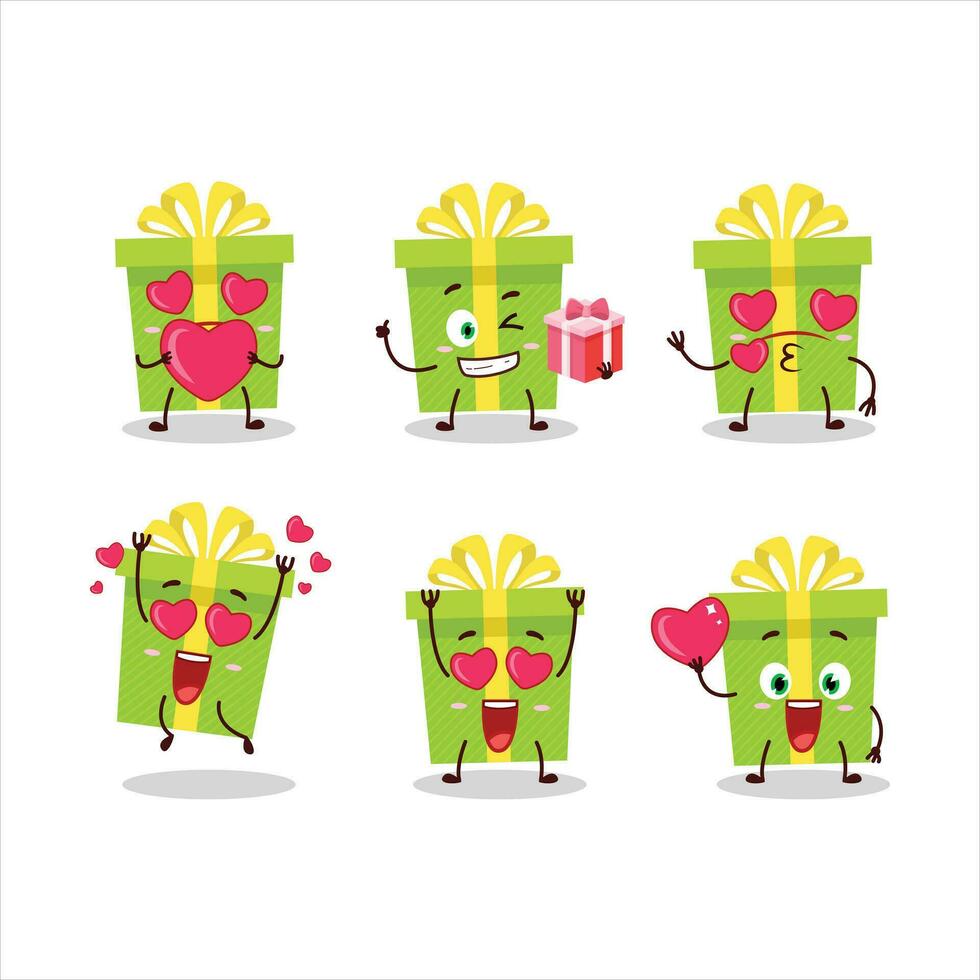 verde Navidad regalo dibujos animados personaje con amor linda emoticon vector